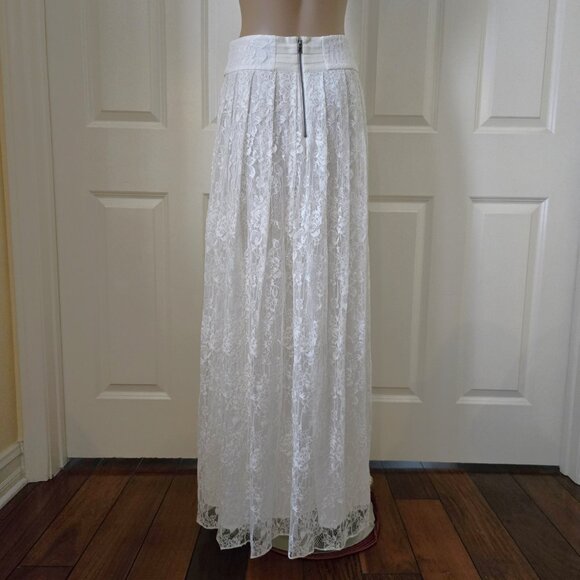 Alice + Olivia Pleated Lace Maxi Skirt Off White SZ 4 - Picture 4 of 11